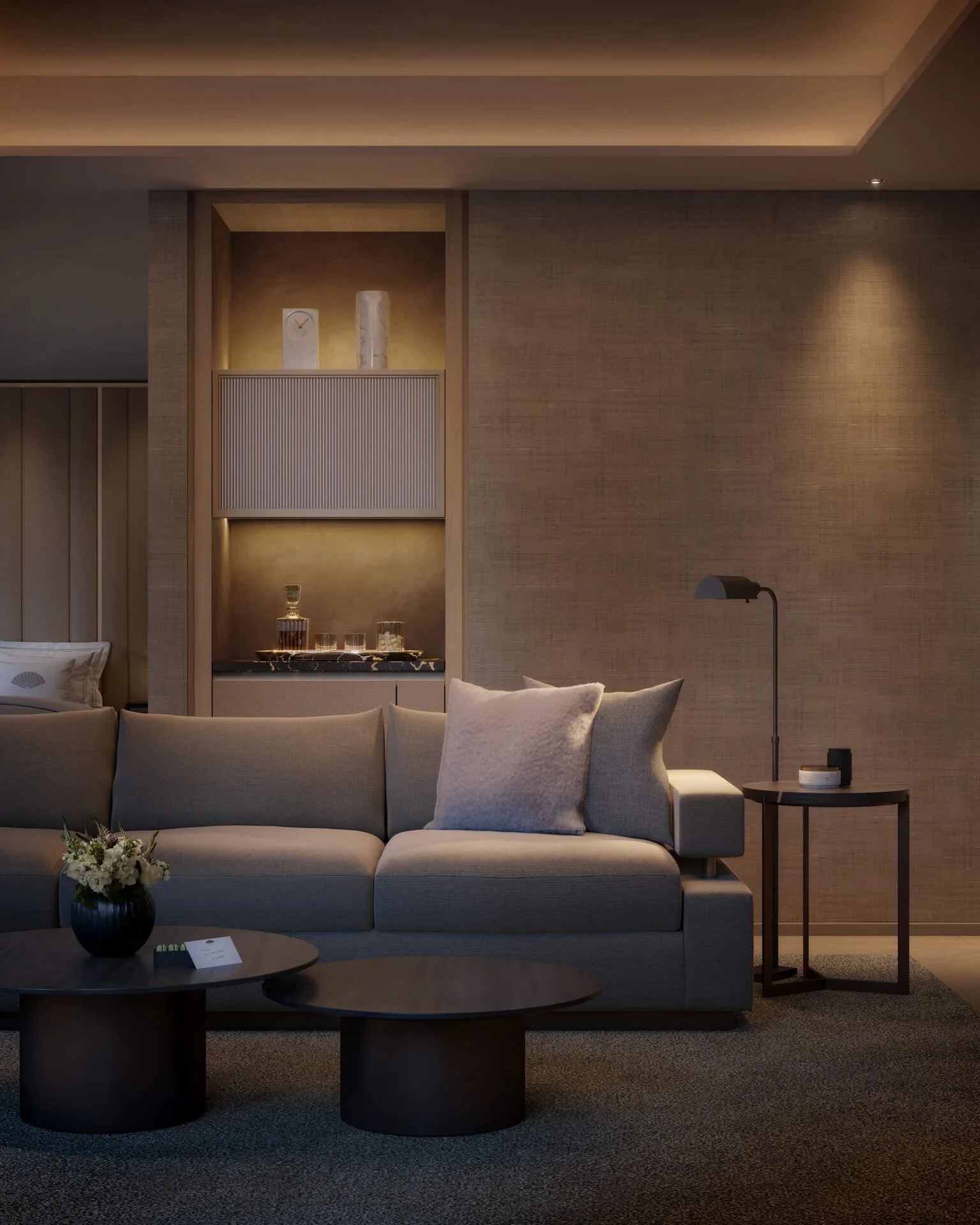 Mandarin Oriental Residences — Yaşam alanı · Raf ve sehpa ilişkisi
