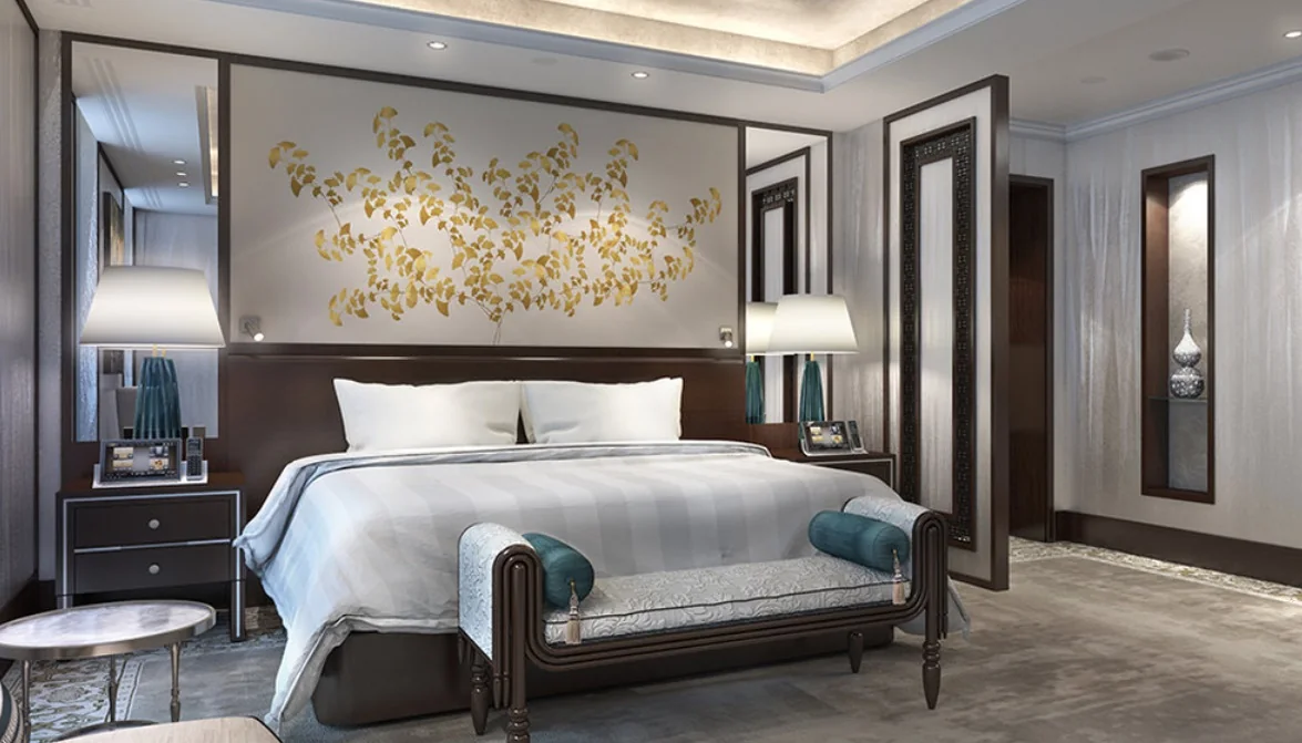 The Peninsula Istanbul — yatak başı, metal çerçeveler ve oda mobilyaları
